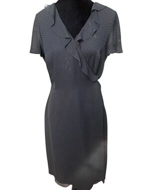 Ann Taylor Charcoal Polka Dot Ruffle Wrap Midi Dress